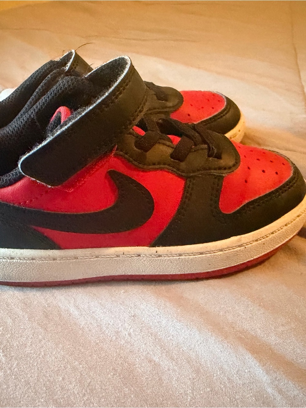 Nike Kids Black and Red High-Top Sneakers with Hook-and-Loop Strap